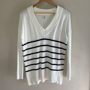 IN OTHER WORDS River Island‎ Oversized V-Neck Striped Long-Sleeve Knit Tunic